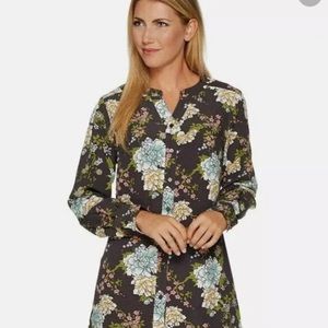 D&co (denim & company) - Dark green floral printed - button front blouse